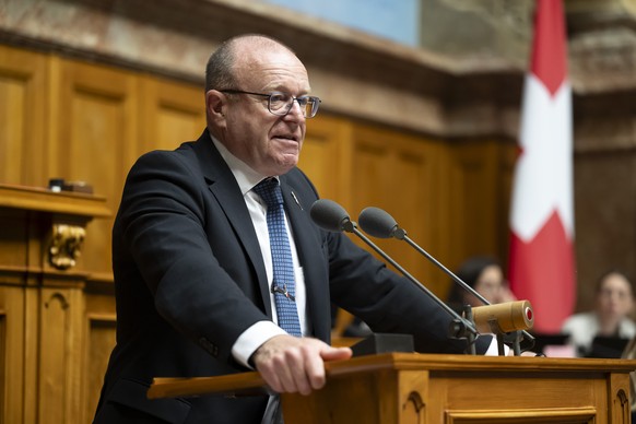 Nationalrat Jean-Luc Addor, SVP-VS, spricht waehrend der Wintersession der Eidgenoessischen Raete, am Mittwoch, 10. Dezember 2025 im Nationalrat in Bern. (KEYSTONE/Anthony Anex)