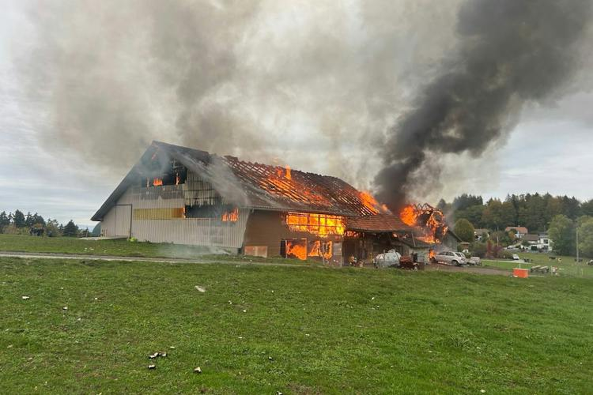 Une ferme entièrement détruite par les flammes dans le canton de Fribourg.