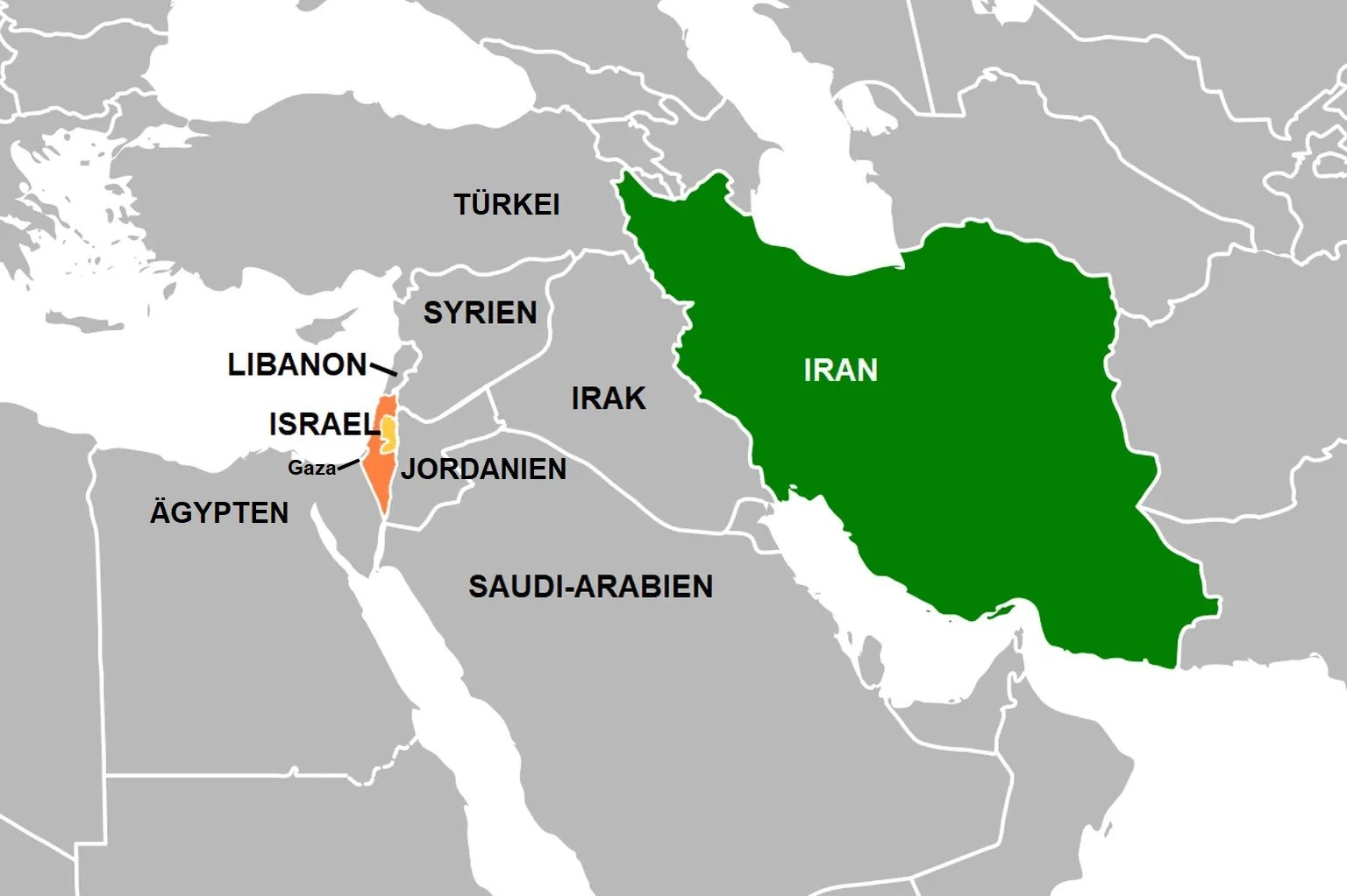 Israel und der Iran teilen keine gemeinsame Grenze.
https://commons.wikimedia.org/w/index.php?curid=1539272