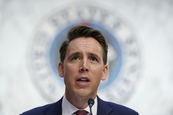 FILE - In this Oct. 12, 2020, file photo Sen. Josh Hawley, R-Mo., speaks during a confirmation hearing for Supreme Court nominee Amy Coney Barrett before the Senate Judiciary Committee on Capitol Hill ...