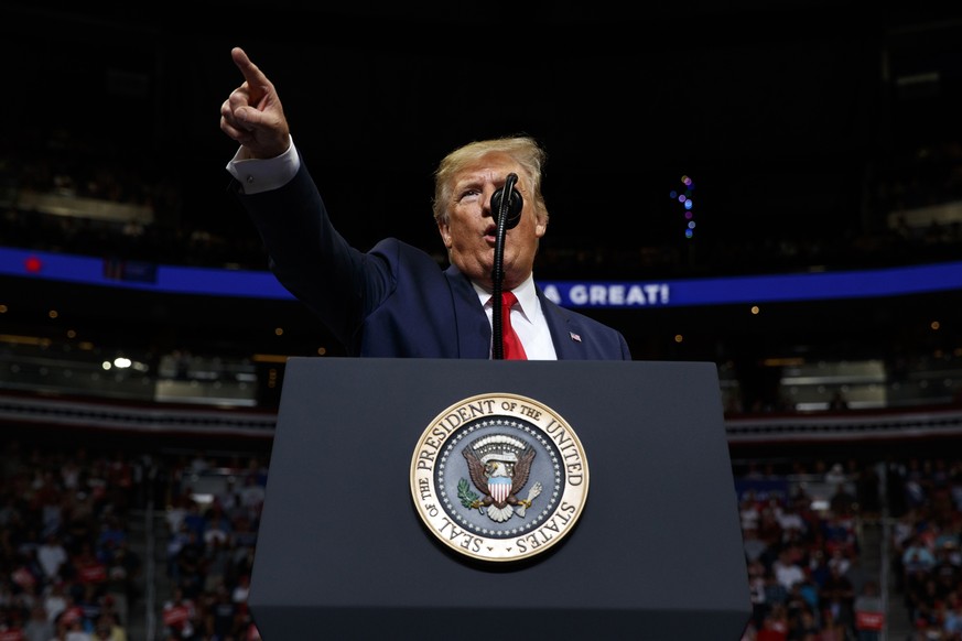 President Donald Trump speaks during his re-election kickoff rally at the Amway Center, Tuesday, June 18, 2019, in Orlando, Fla. (AP Photo/Evan Vucci)