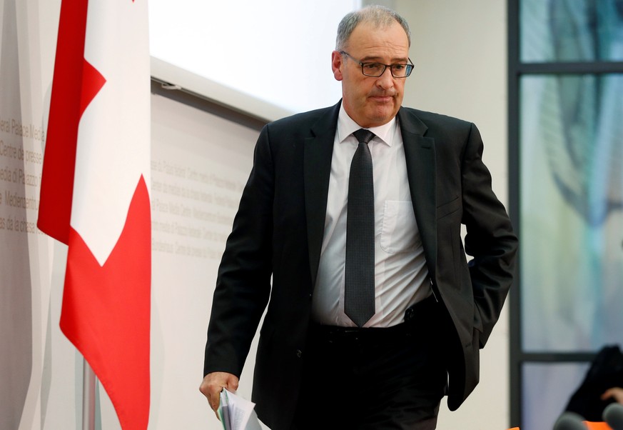 Swiss Defense Minister Guy Parmelin arrives for a news conference in Bern, Switzerland November 21, 2016. REUTERS/Ruben Sprich