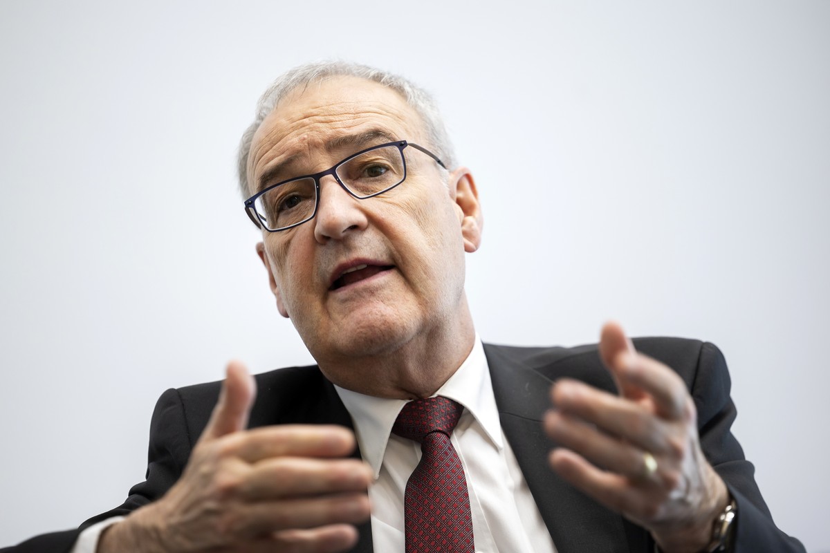 epa11434006 Swiss Federal Councillor and head of the Department of Economic Affairs, Education and Research, Guy Parmelin, speaks with a journalist during a ministerial meeting of the European Free Tr ...