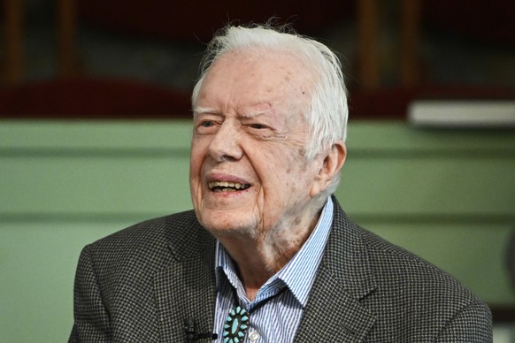 In this Sunday, Nov. 3, 2019, photo, former President Jimmy Carter teaches Sunday school at Maranatha Baptist Church in Plains, Ga. Carter has been admitted to Emory University Hospital for a procedur ...