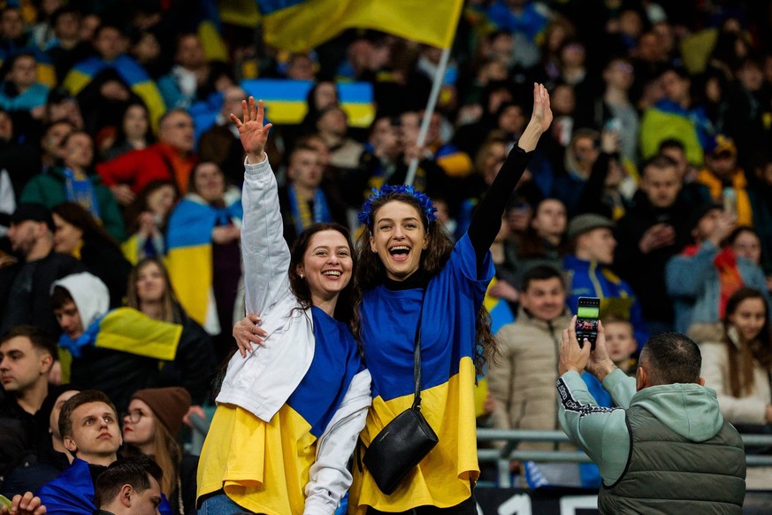 March 26, 2024, Wroclaw, Wroclaw, Poland: A Euro 2024 qualifying match between Ukraine and Iceland took place in Wroclaw at the Tarczynski Arena. in PIC: Ukraine fans Wroclaw Poland - ZUMAz123 2024032 ...