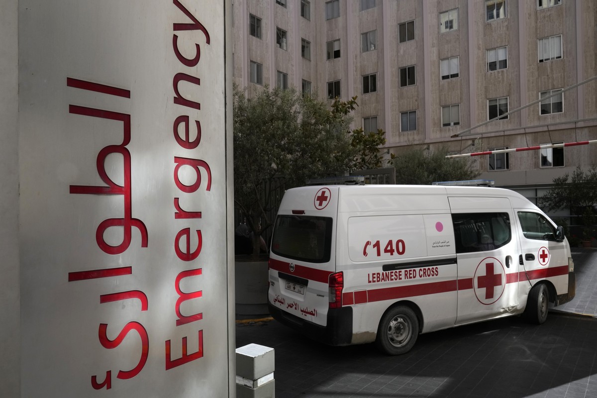 A Lebanese Red Cross ambulance enters the emergency building of the American University hospital, were some of the victims who were wounded on Monday by their exploded handheld pagers receive treatmen ...