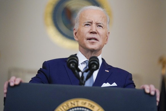 FILE - President Joe Biden speaks as he announces Judge Ketanji Brown Jackson as his nominee to the Supreme Court in the Cross Hall of the White House, Feb. 25, 2022, in Washington. Biden will deliver ...