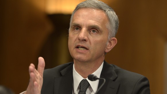 epa04100162 Swiss Federal President Didier Burkhalter testifies before the Helsinki Commission on Capitol Hill in Washington, DC, USA 25 February 2014. President Burkhalter was testifying in his capac ...