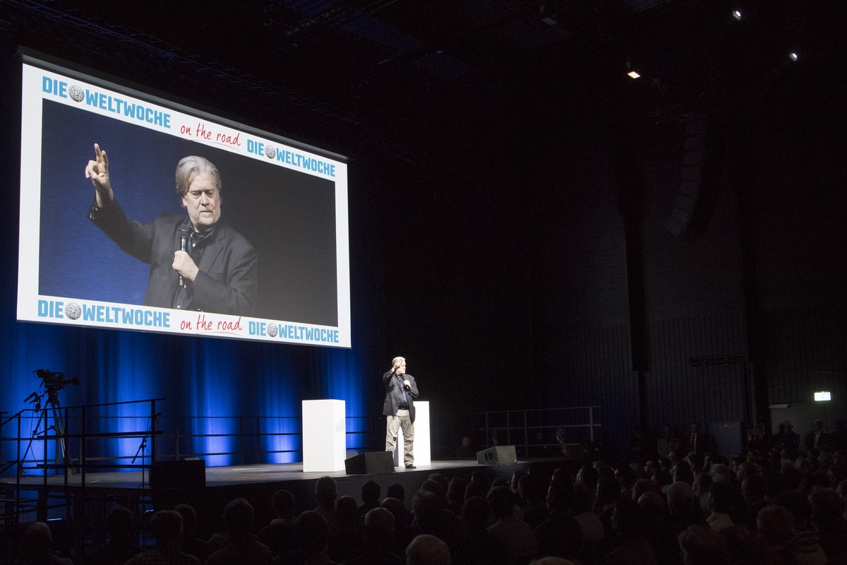 Fformer White House strategist Steve Bannon speaks during the "Weltwoche on the road - Steve BannonÒ event in Zurich, Switzerland, Tuesday 6, 2018. Bannon speaks on his time in the White House an ...