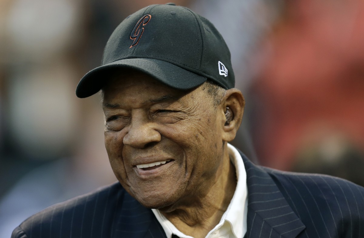 FILE - Baseball great Willie Mays smiles prior to a game between the New York Mets and the San Francisco Giants in San Francisco, Aug. 19, 2016. Mays, the electrifying ?Say Hey Kid? whose singular com ...