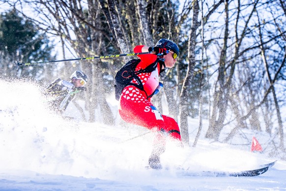 Aurelien Gay of Switzerland, in action during the Individual race at the ISMF Ski Mountaineering World Championships, in Morgins, Switzerland, Friday, March 7, 2025. (KEYSTONE/Maxime Schmid)