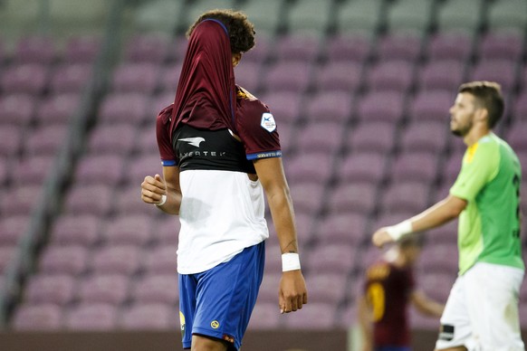 Servette&#039;s Adler Da Silva reacts after losing against Schauffhausen, during the Challenge League soccer match of the Swiss Championship between Servette FC and FC Schauffhausen, at the Stade de G ...