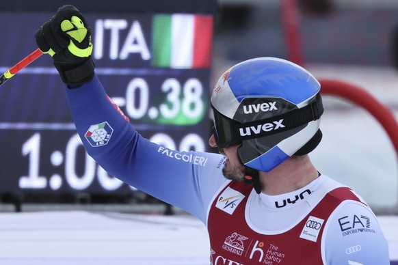 Italy&#039;s Dominik Paris reacts after completing an alpine ski, men&#039;s World Cup downhill, in Kvitfjell, Norway, Saturday, March 8, 2025. (AP Photo/Marco Trovati)
Norway Alpine Skiing World Cup