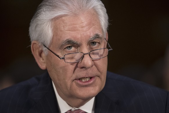 FILE - In this Jan. 11, 2107 file photo, Secretary of State-designate Rex Tillerson testifies on Capitol Hill in Washington at his confirmation hearing before the Senate Foreign Relations Committee. S ...