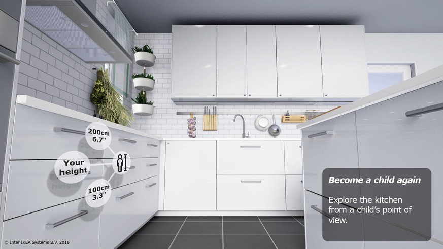 Mit VR-Brille kann man die neue Küche aus Kinderperspektive erkunden.