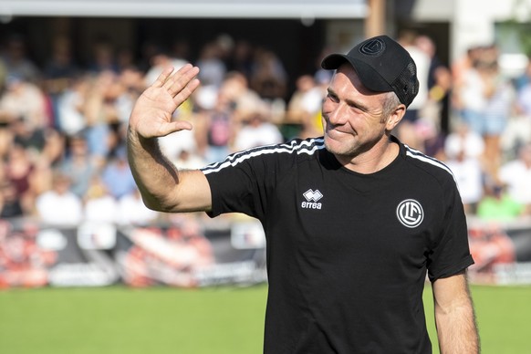 Der Trainer von Lugano, Mattia Croci Torti beim Fussball Schweizer Cup 1/32 Final zwischen dem FC Gunzwil (2.Liga) und dem FC Lugano vom Samstag, 19. August 2023 in Gunzwil im Kanton Luzern. (KEYSTONE ...