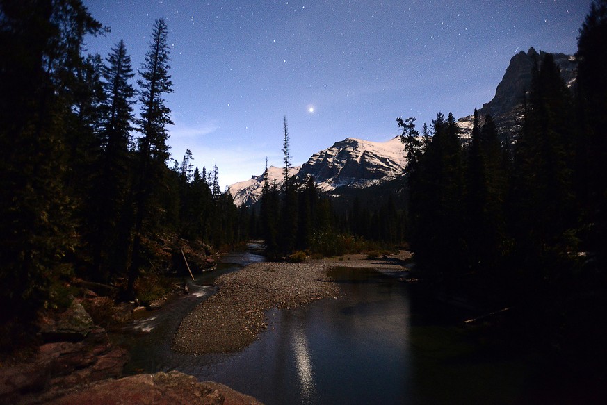 This Oct. 7, 2012 photo shows a pre-dawn view from the St. Mary and Virginia Falls trail in Glacier National Park in Montana. Rescue teams at Glacier National Park searched in wintery conditions and r ...