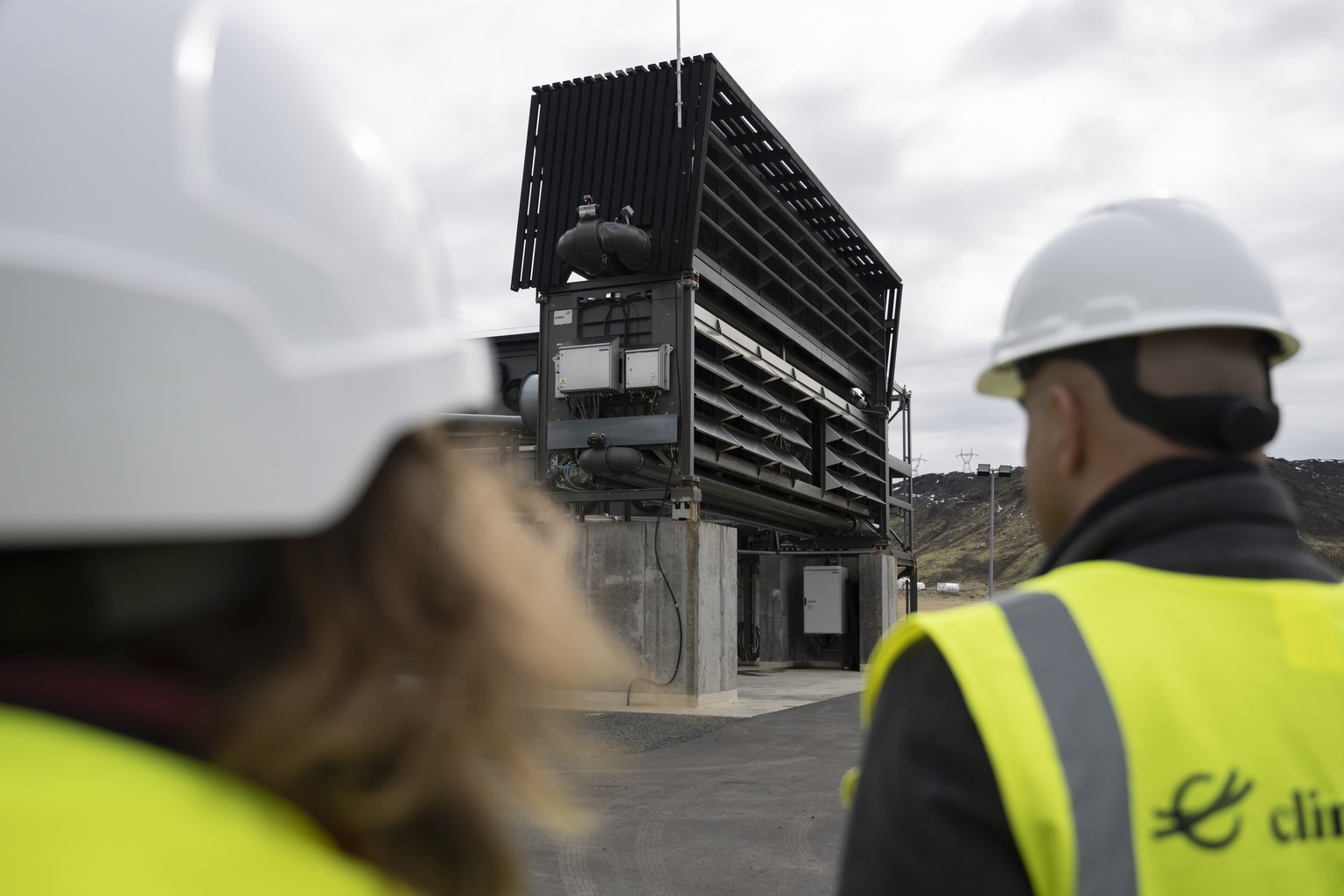 Fans with filters of Swiss company Climeworks seen during a visit to Orca belonging to Swiss company Climeworks, the world&#039;s first large-scale carbon dioxide capture plant, which extracts carbon  ...
