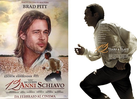 Schwarze sind offenbar nicht gut für den italienischen Markt. Das verhilft Brad Pitt zur Grösse. &nbsp;Rechts ist die britische Plakat-Version mit schwarzem Hauptdarsteller zu sehen.