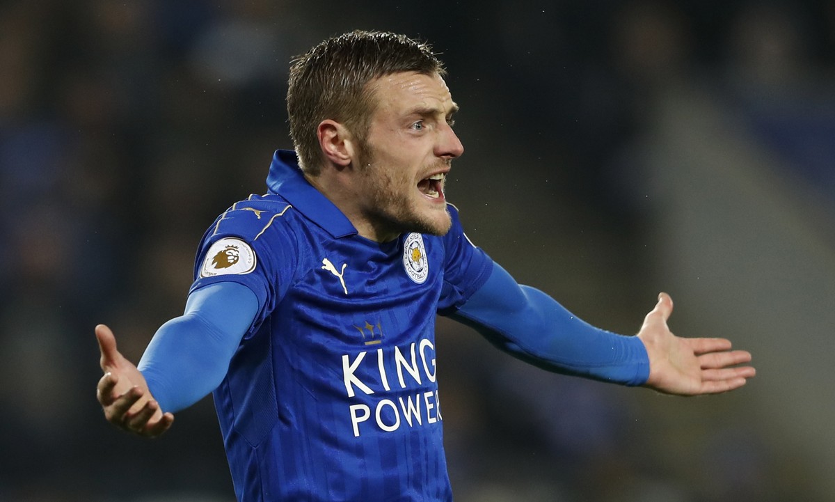 Britain Soccer Football - Leicester City v Manchester United - Premier League - King Power Stadium - 5/2/17 Leicester City's Jamie Vardy reacts Action Images via Reuters / Carl Recine Livepic EDI ...