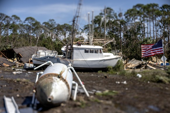 epa11629442 View of damages left behind by Hurricane Helene in Keaton Beach, Florida, USA, 27 September 2024. The storm hit the Gulf Coast of Florida as a Category 4 hurricane overnight, leaving milli ...