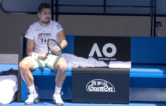 epa06425975 Swiss tennis player Stan Wawrinka during a practice session ahead of the Australian Open tennis in Melbourne, Victoria, Australia, 09 January 2018. The Australian Open starts on 15 January ...