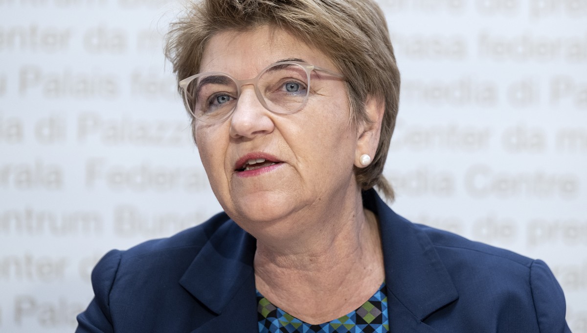 Bundesraetin Viola Amherd spricht an einer Medienkonferenz zum aktuellen Stand von Top- und Schluesselprojekten im VBS, am Freitag, 31. Januar 2025, in Bern. (KEYSTONE/Peter Schneider)