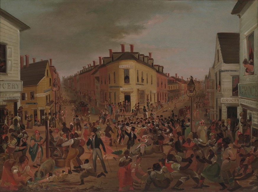 Die berüchtigte Kreuzung «Five Points» in Manhattan, 1827.