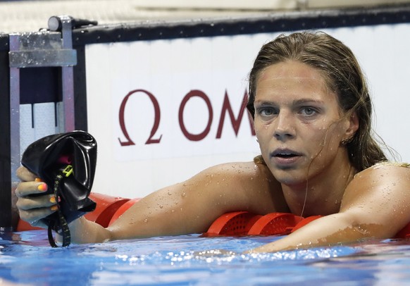 Russia&#039;s Yulia Efimova reacts after placing second in the women&#039;s 100-meter breaststroke final during the swimming competitions at the 2016 Summer Olympics, Monday, Aug. 8, 2016, in Rio de J ...