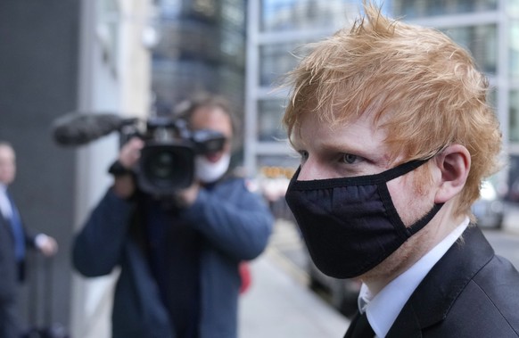FILE - Musician Ed Sheeran arrives at the Rolls Building, High Court in central London, on March 15, 2022. Grammy Award-winning songwriter Ed Sheeran has won Wednesday, April 6, 2022, a U.K. copyright ...