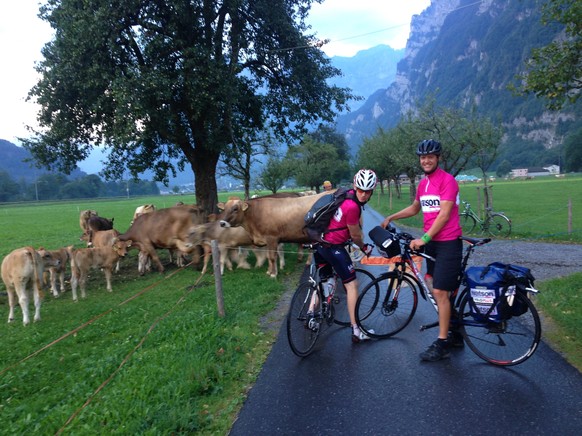 Kurz nach dem Start der Etappe: Ein kurzer Stopp, weil vor Glarus gerade das Vieh die Weide wechselt.