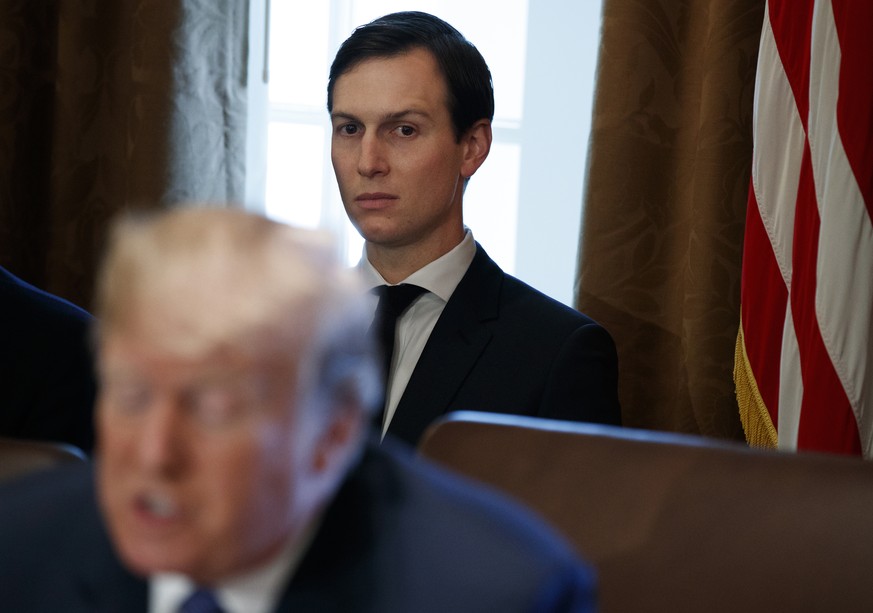 FILE - In this Nov. 1, 2017, file photo, White House senior adviser Jared Kushner listens as President Donald Trump speaks during a cabinet meeting at the White House in Washington. A member of Trump& ...