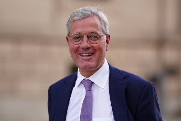 epa09493178 German CDU Member of Parliament and Chairman of the Foreign Affairs Committee Norbert Roettgen leaves after a meeting of the regional North Rhine-Westphalia faction group prior to a factio ...