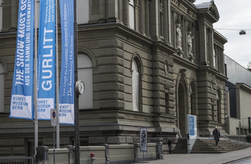 A banner advertises the upcoming exhibit of artworks from the Cornelius Gurlitt legacy at the Kunstmuseum (museum of fine art) in Bern, Switzerland, Friday, October 27, 2017. The late German art colle ...