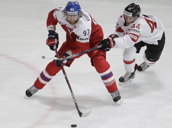 during the Ice Hockey World Championships group B match between Czech Republic and Switzerland in the AccorHotels Arena in Paris, France, Tuesday, May 16, 2017. (AP Photo/Petr David Josek)