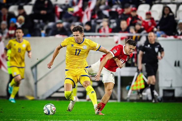 10.10.2024, Linz, AUT, �sterreich-Kachastan, UEFA Nations Leaguede, im Bild Artur Shushenachev, KA, *** 10 10 2024, Linz, AUT, Austria Kachastan, UEFA Nations Leaguede, pictured Artur Shushenachev, KA ...