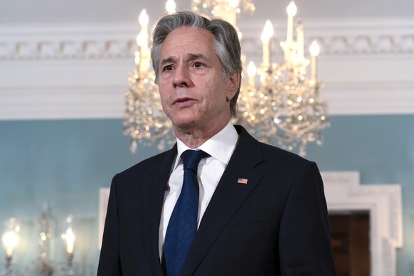 FILE - Secretary of State Antony Blinken speaks to the press in Washington, July 17, 2024. Secretary of State Antony Blinken and national security adviser Jake Sullivan said Friday, July 19, at separa ...