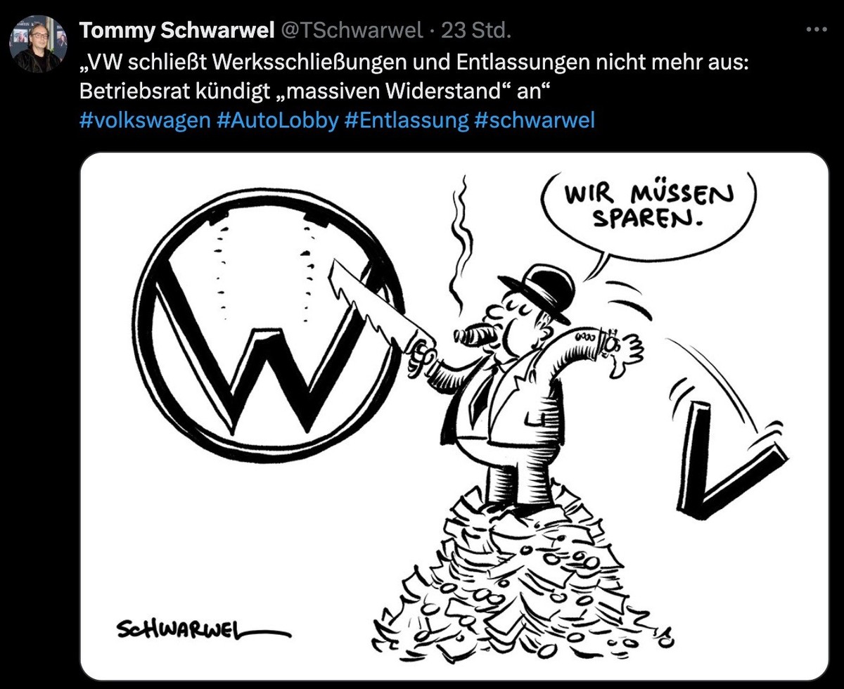 Karikatur zu Krise bei VW (Volkswagen-Konzern))