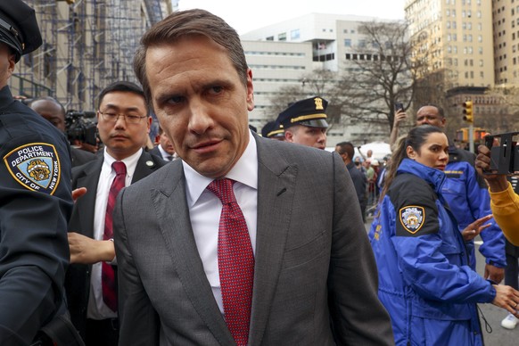 Todd Blanche, defense attorney for former President Donald Trump, leaves Manhattan criminal court, Tuesday, April 4, 2023, in New York. Trump appeared in a New York City courtroom on charges related t ...