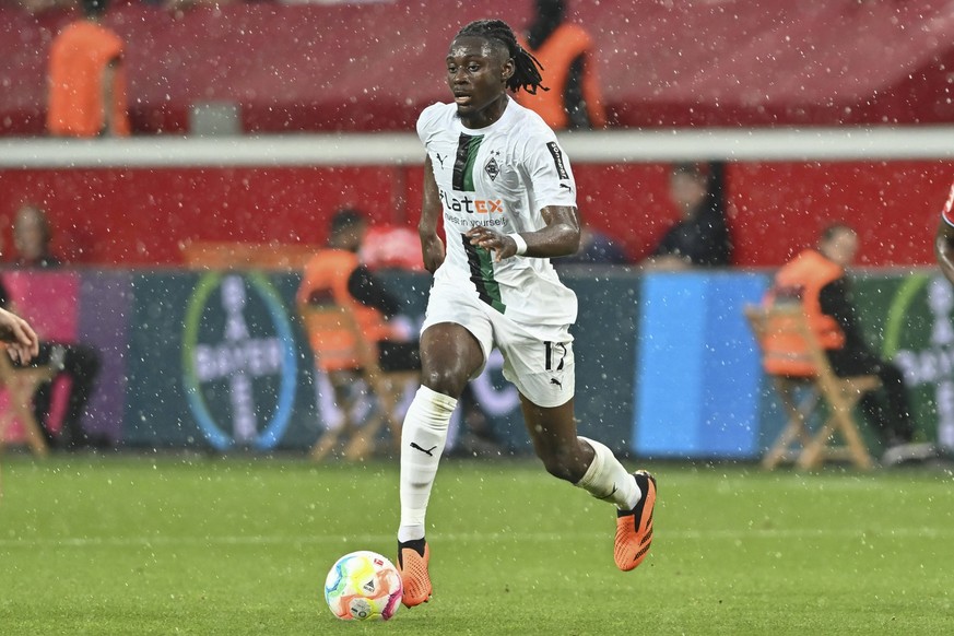 Manu Kone 17, Borussia Moenchengladbach Aktion . Einzelbild . Freisteller . 21.05.2023 Fussball Bayer 04 Leverkusen vs Borussia Moenchengladbach, BayArena, Leverkusen, DFB/DFL REGULATIONS PROHIBIT ANY ...