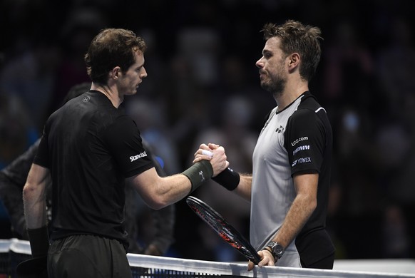 Britain Tennis - Barclays ATP World Tour Finals - O2 Arena, London - 18/11/16 Great Britain&#039;s Andy Murray and Switzerland&#039;s Stanislas Wawrinka after their round robin match Action Images via ...