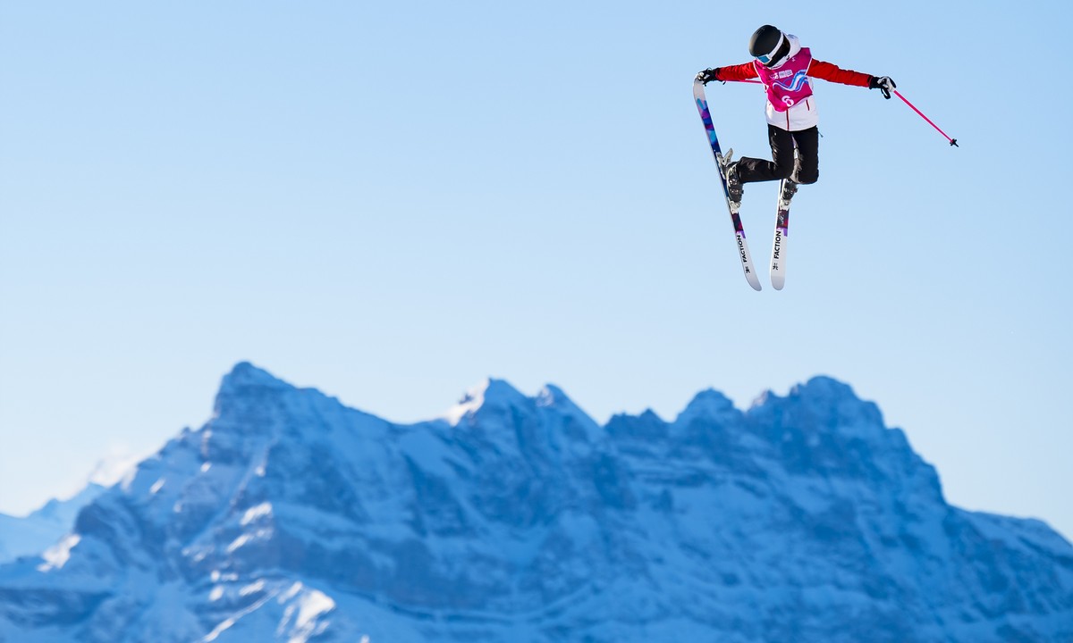 PREMIUM SKI FREESTYLE EILEEN GU - Ailing Eileen Gu from China in action during the qualification run of the women's Freeski Slopestyle event at the Lausanne 2020 Winter Youth Olympic Games, in Le ...