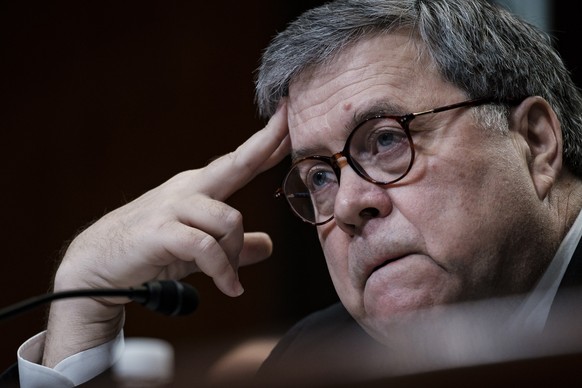 epa07497184 US Attorney General William Barr testifies before the Senate Appropriations Committee on the Department of Justice fiscal 2020 budget request in Washington, DC, USA, on 10 April 2019. EPA/ ...
