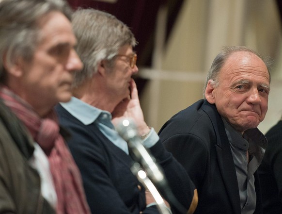 Hollywood-Star Jeremy Irons, Regisseur Bille August und Schauspieler Bruno Ganz sprechen im März 2012 in Bern über den Film «Nachtzug nach Lissabon».