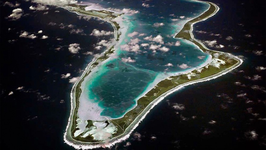 FILE - This image released by the U.S. Navy shows an aerial view of Diego Garcia in the Chagos Island group. (U.S. Navy via AP, File)
Britain Chagos