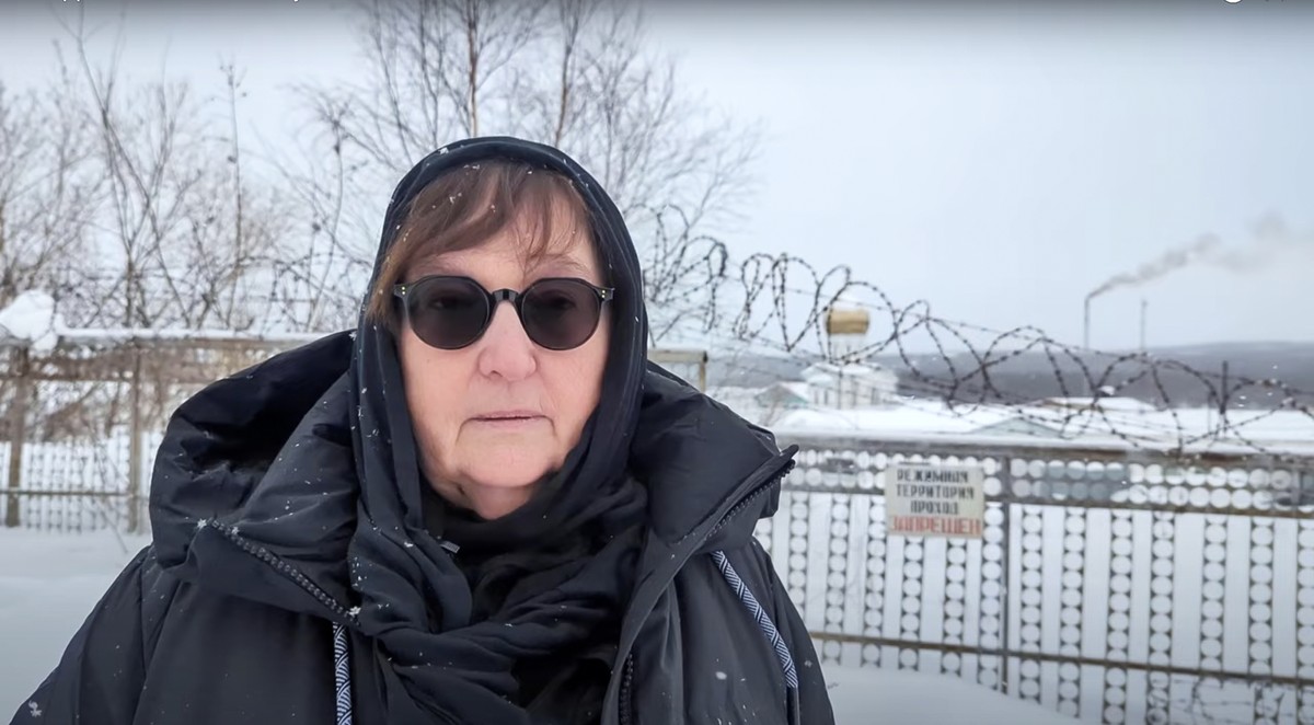 In this grab taken from video provided by the Navalny Team on Tuesday. Feb. 20, 2024, Russian Opposition Leader Alexei Navalny's mother Lyudmila Navalnaya speaks, near the prison colony in the to ...