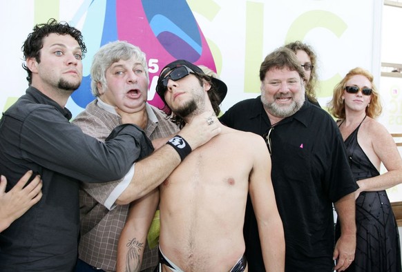 Bam Margera, Don Vito, Brandon Novak, Phil Margera from &quot;Viva La Bam&quot; and guest (Photo by Jason Squires/WireImage)