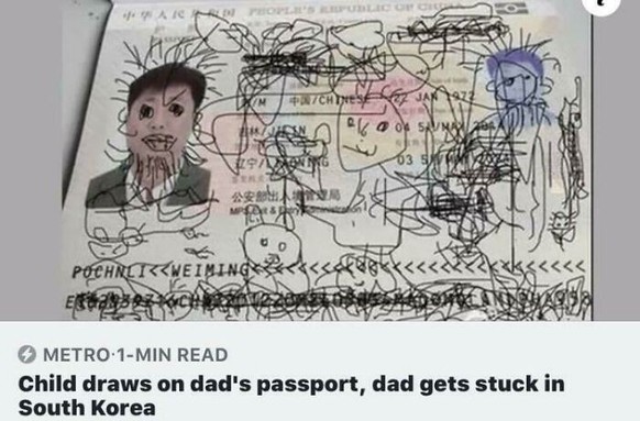 Faildienstag: Kind bemalt Vaters Pass, er steckt in Korea fest