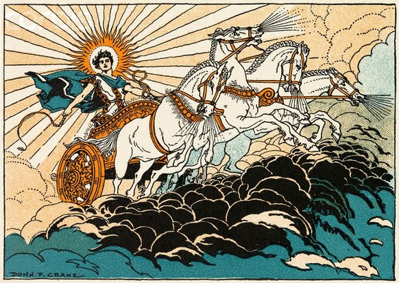 Helios war in der griechischen Mythologie der Sonnengott.&nbsp;Er lenkte den Sonnenwagen über den Himmel, der von vier Feuerrössern gezogen wurde.