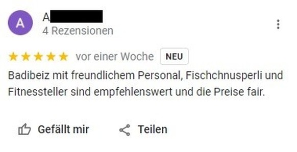 Funny Google reviews about Swiss Badis: Uster